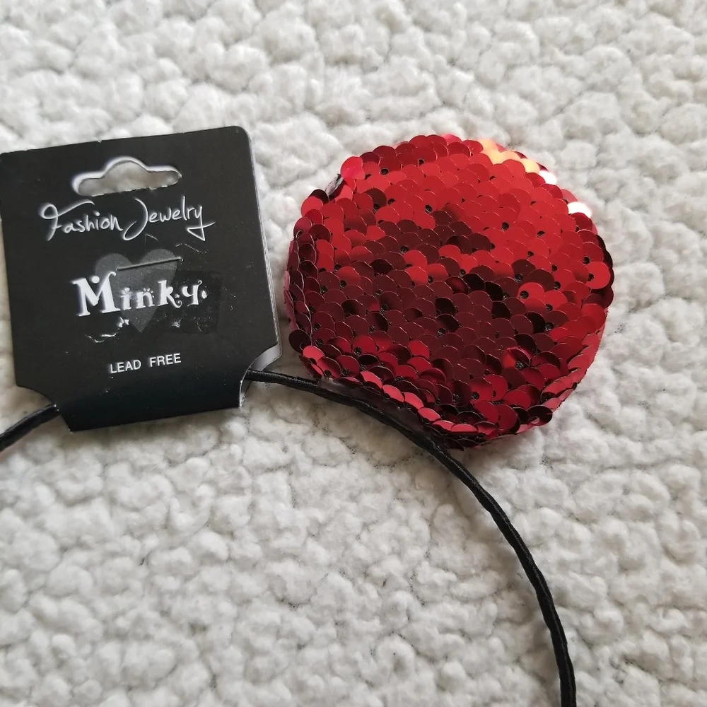 Set of 3 Disney Mickey & Minnie Mouse Ears Headbands Sequin Bow Red Gold